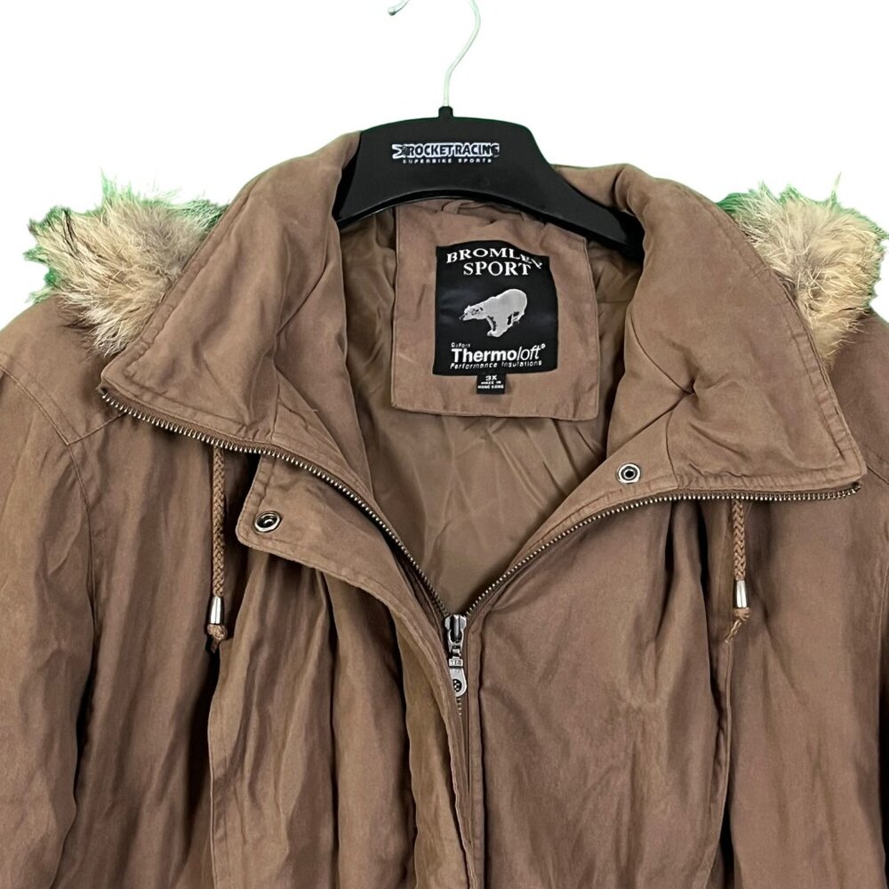 Bromley Womens Brown Moleskin Parka Coat Genuine Racoon Fur Hood Size 3X - Picture 2 of 16